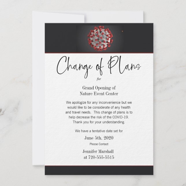 COVID-19 Change of Plan Business or Personal Event Invitation (Front)
