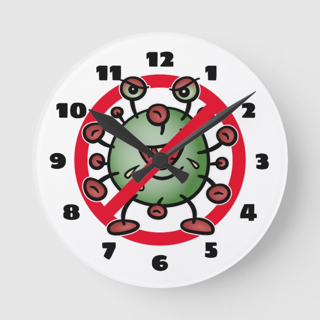 Covid-19 Corona Virus Funny Cartoon Stop Sign Butt Round Clock (Front)
