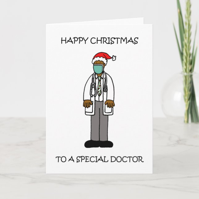 Covid 19 Happy Xmas African American Male Doctor Card (Front)