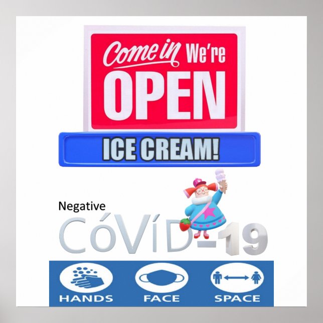 Covid 19 Ice Cream Store Open Sign Poster Matte (Front)