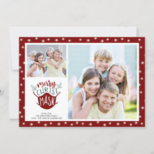 COVID-19 MERRY ChristMASK Fairy Lights 2 Photo Red Holiday Card