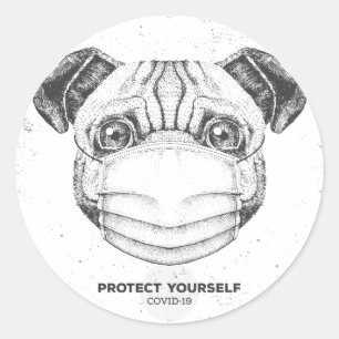 COVID-19 PUG WITH FACE MASK CUSTOMIZABLE STICKER