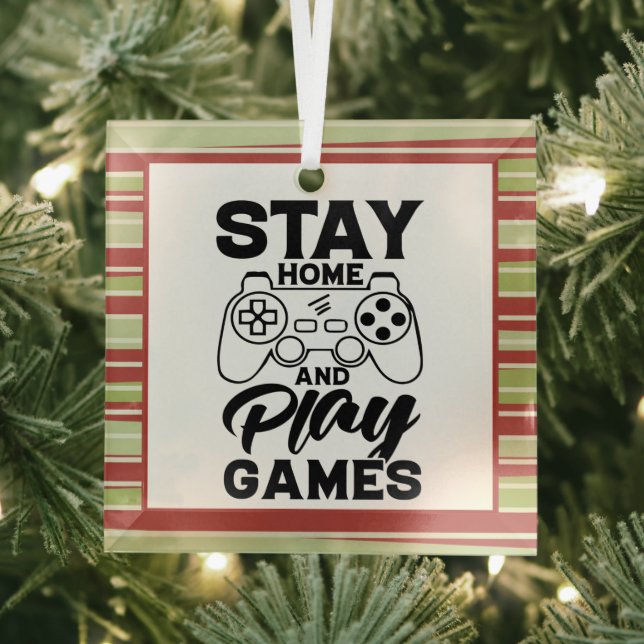 COVID 19 Quarantine Gamer Gift - Stay At Home Glass Tree Decoration (Insitu)