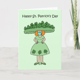 Covid 19 St Patrick's Day Lady Wearing Shamrocks Card