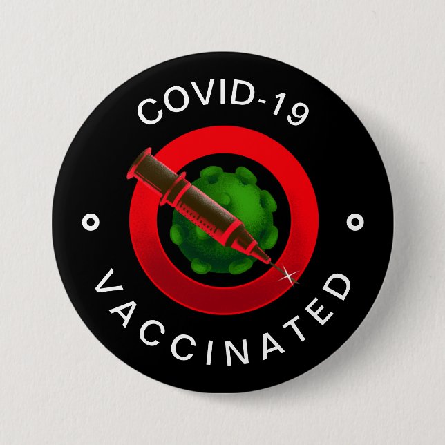 Covid-19 Vaccinated Black & Red Motivational Cool  7.5 Cm Round Badge (Front)