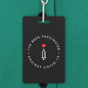 Covid 19 Vaccinated Modern Black Red Heart ID Badge