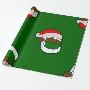 covid christmas face mask black santa wrapping paper