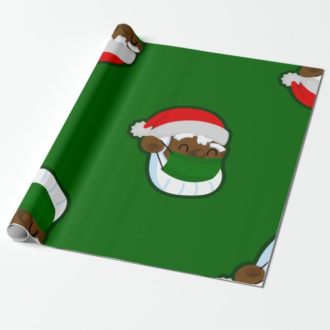 covid christmas face mask black santa wrapping paper (Unrolled)