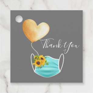 Covid Face Mask & Flowers Thank You Favour Tags