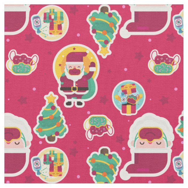 covid face mask santa tree fabric (Close Up)