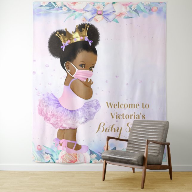 Covid Girl Baby With Mask Baby Shower XL Backdrop Tapestry (In Situ)
