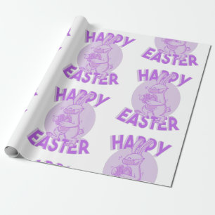 covid happy easter face mask bunny pastel purple wrapping paper