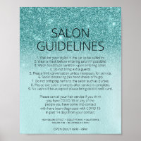 Covid Health Safety Teal Blue Glitter Hair Salon