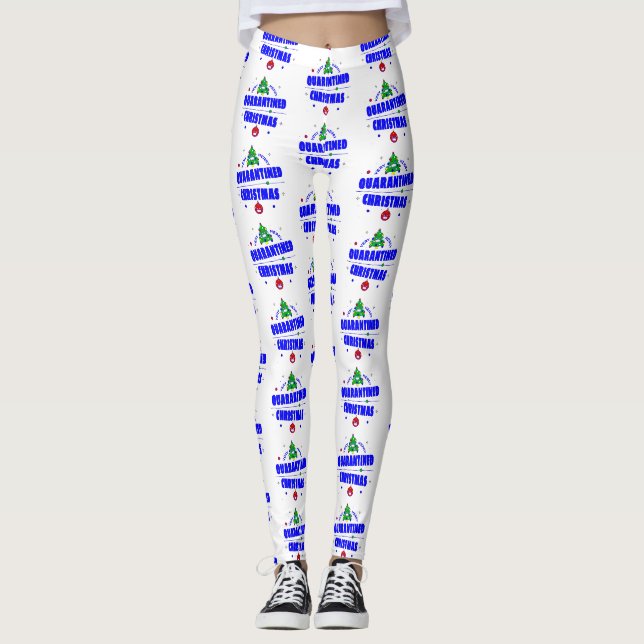 covid merry christmas tree lockdown quarantine leggings (Front)