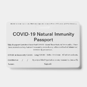 COVID Natural Immunity Passport ID's Badge card ID Badge