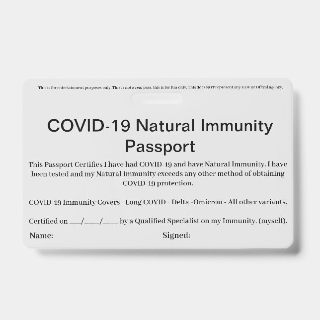 COVID Natural Immunity Passport ID's Badge card ID Badge (Front)