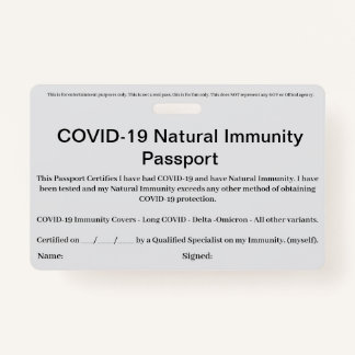 COVID Natural Immunity Passport ID's Badge card ID Badge