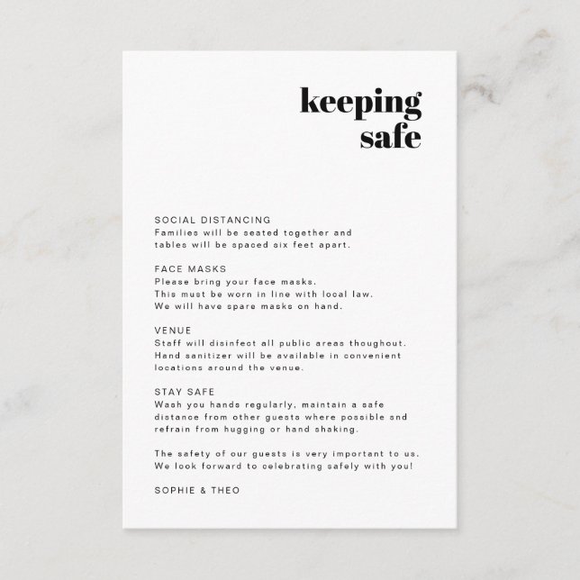 Covid Safety Guidelines | Modern Retro Wedding Enclosure Card (Front)