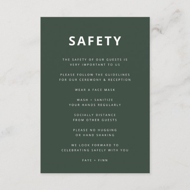 Covid Safety Measures | Dark Green Scandi Wedding Enclosure Card (Front)