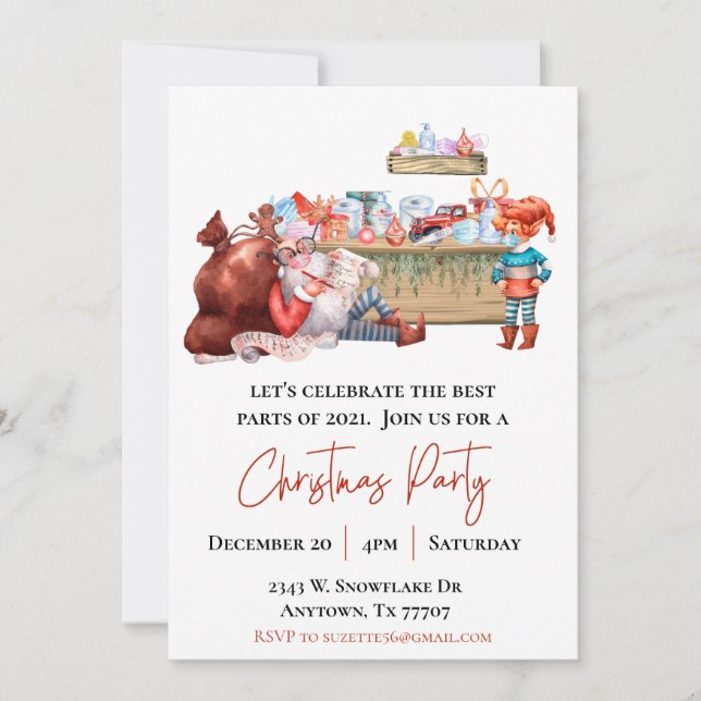 Covid Santa Elf Christmas Party  Invitation (Front)