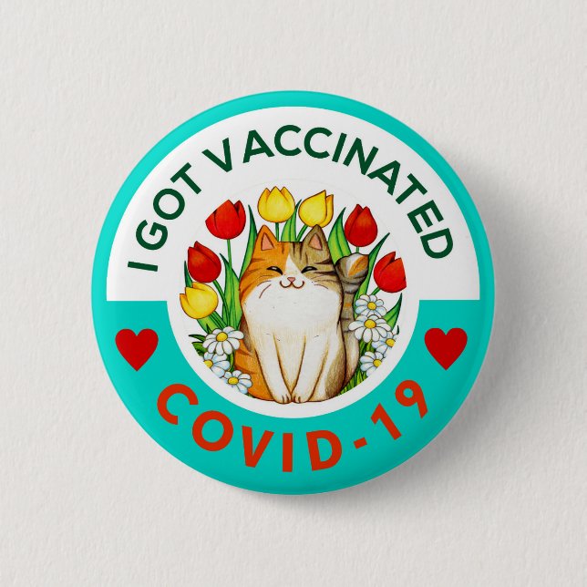 Covid- Vaccinated cute cat Button (Front)