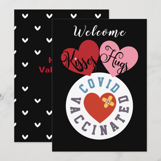 Covid Vaccinated | Welcome Kisses Hugs Valentine Holiday Card (Front/Back)