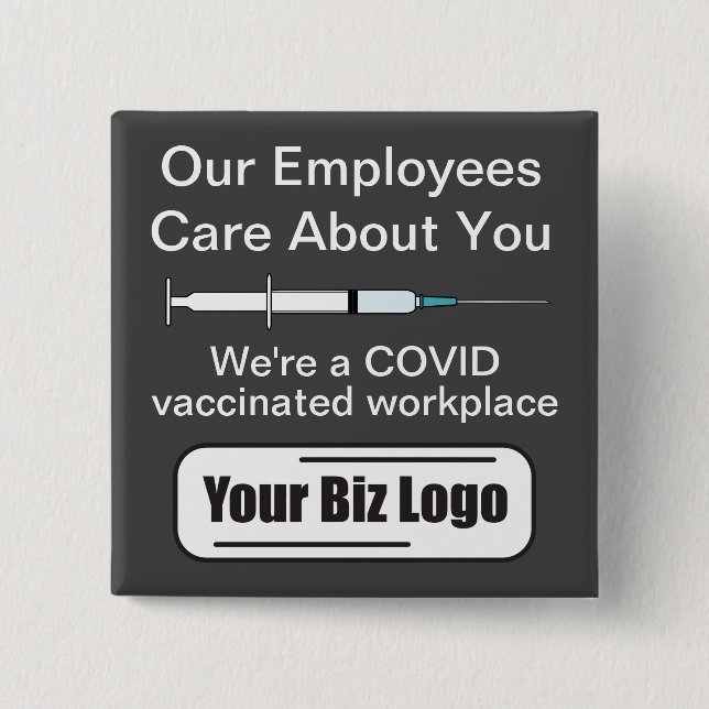 COVID Vaccinated Workplace Dark Background Button (Front)
