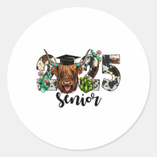Cow 2025 Senior Cl Of 2025 Graduation 2025  Classic Round Sticker