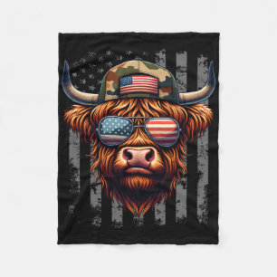Cow 4th July Usa Flag Dad Father America Men Boys Fleece Blanket