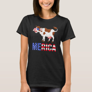 Cow 4th Of July Moorica Merica Men Women Usa Flag T-Shirt