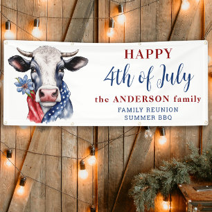 Cow 4th Of July Red White Blue Farm Patriotic  Banner
