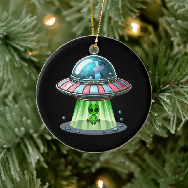Cow Abducting Alien Ceramic Tree Decoration (Tree)