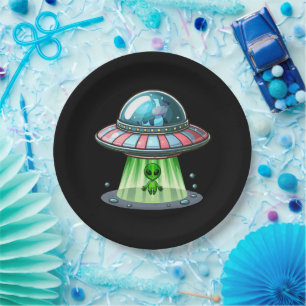 Cow Abducting Alien Paper Plate