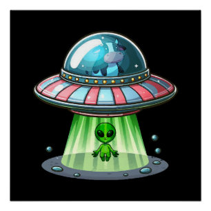 Cow Abducting Alien Poster