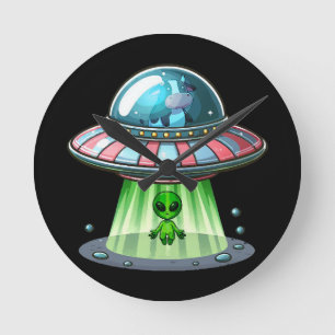 Cow Abducting Alien Round Clock