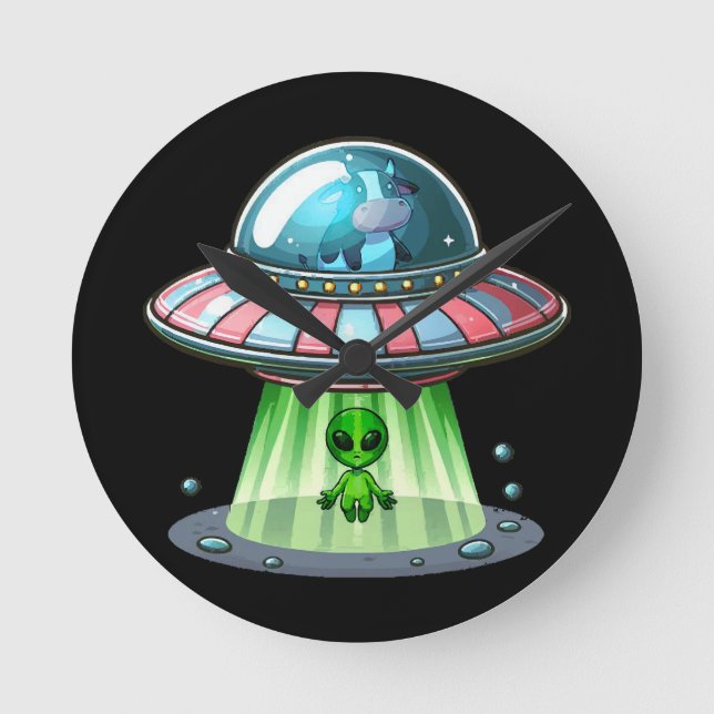 Cow Abducting Alien Round Clock (Front)