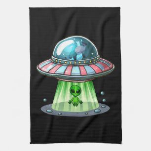 Cow Abducting Alien Tea Towel