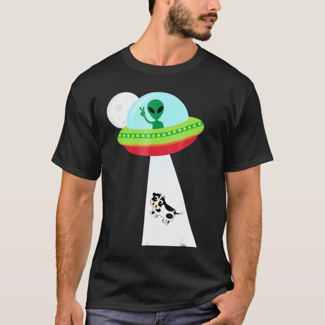 Cow Alien Abduction Sci Fi Ufo T-Shirt (Front)