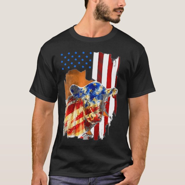 Cow American Flag Heifer Us 4Th Of July Farm Cattl T-Shirt (Front)