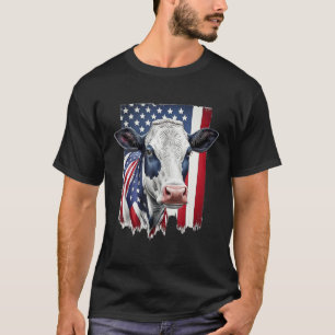 Cow American Flag Heifer US 4th Of July Farm Cattl T-Shirt