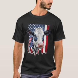 Cow American Flag Heifer US 4th Of July Farm Cattl T-Shirt