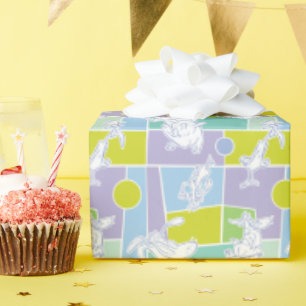 Cow and Chicken Colour Block Pattern Wrapping Paper