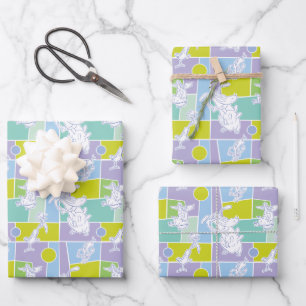 Cow and Chicken Colour Block Pattern Wrapping Paper Sheet