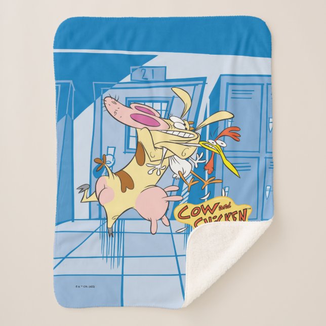 Cow and Chicken Hug Graphic Sherpa Blanket (Front)