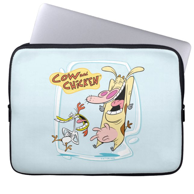 Cow and Chicken Laughing Graphic Laptop Sleeve (Front)