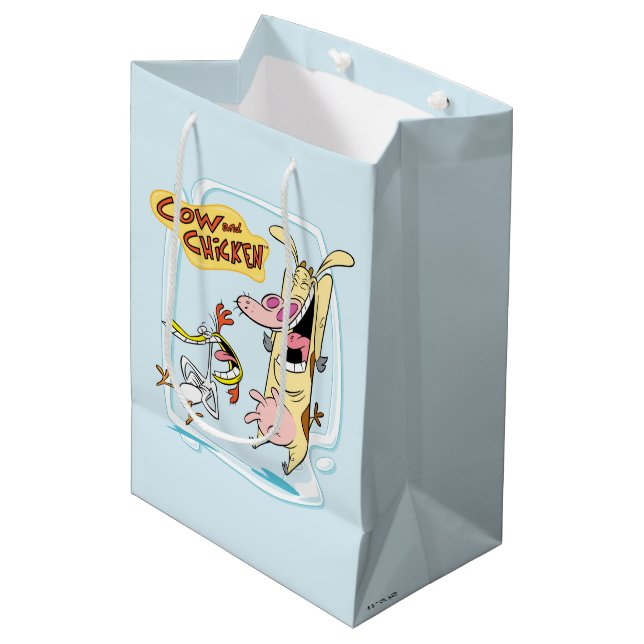 Cow and Chicken Laughing Graphic Medium Gift Bag (Front Angled)