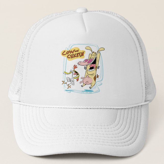 Cow and Chicken Laughing Graphic Trucker Hat (Front)