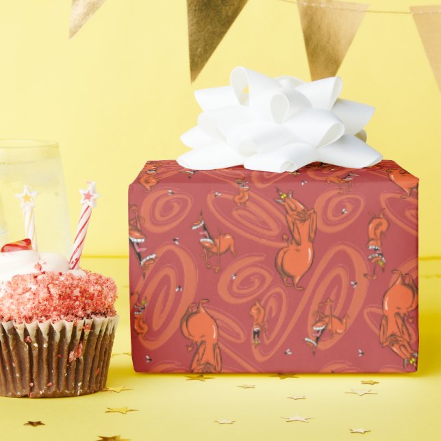 Cow and Chicken Red Guy Pattern Wrapping Paper (Birthday Party)