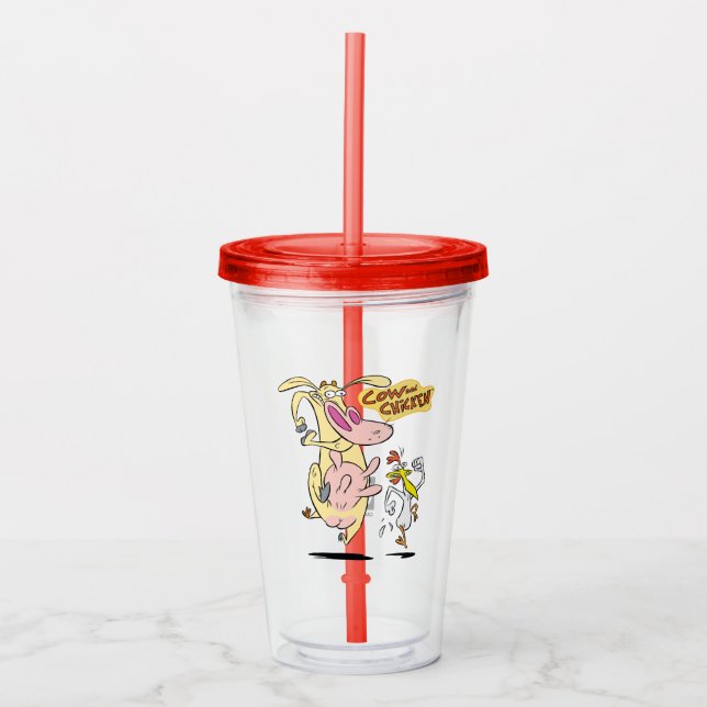 Cow and Chicken Running Graphic Acrylic Tumbler (Front)