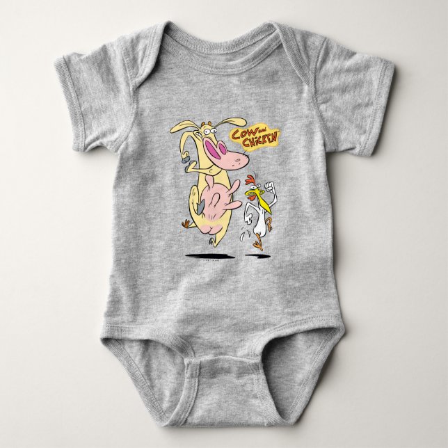 Cow and Chicken Running Graphic Baby Bodysuit (Front)